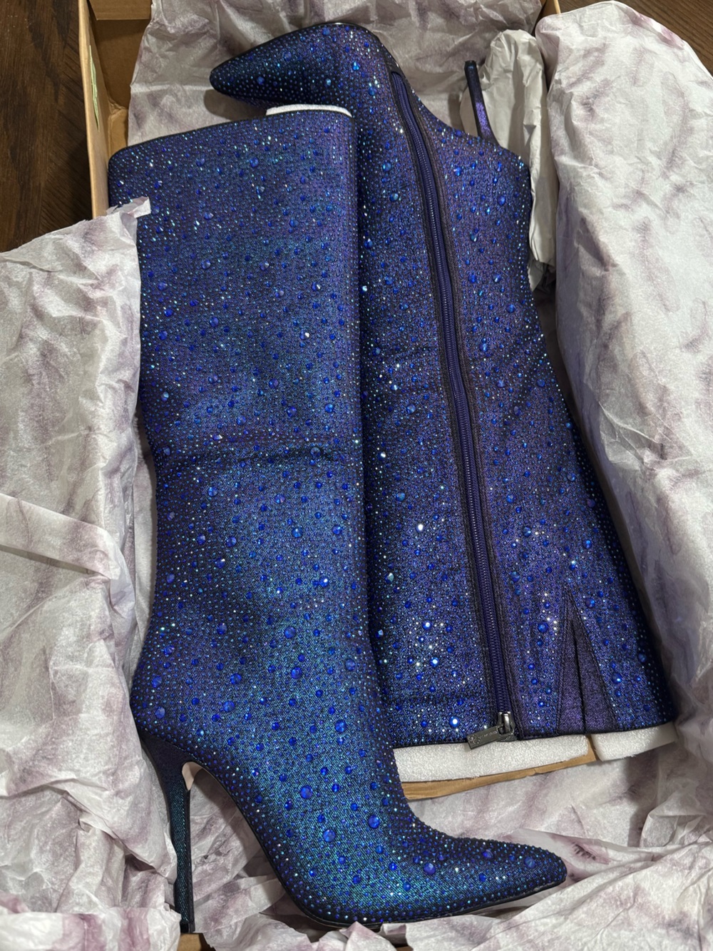 Over-the-Knee Crystal Embellished Boots in Deep Blue
